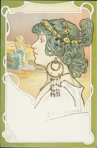 Jugendstil Ak Frauenbildnis im Profil, Kopfschmuck