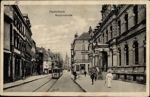 Ak Paderborn in Nordrhein Westfalen, Westernstraße, Straßenbahn, Passanten