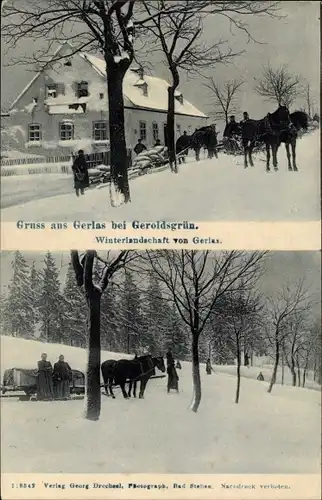 Ak Gerlas Bad Steben Oberfranken Bayern, Winterlandschaft, Schlittengespanne