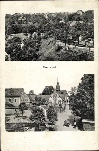 Ak Somsdorf Freital in Sachsen, Totalansicht, Brücke, Kirche