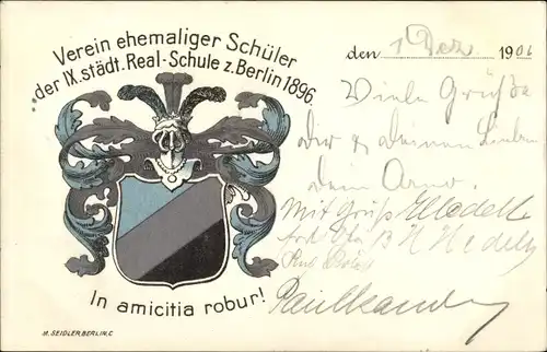 Studentika Ak Verein ehemaliger Schüler der IX. städt. Realschule zu Berlin 1896, Wappen