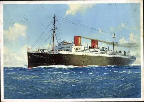 Künstler Ak Dampfschiff Columbus, Norddeutscher Lloyd Bremen, Ansicht Backbord