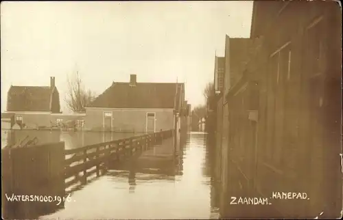 Foto Ak Zaandam Zaanstad Nordholland, Watersnood 1916, Hanepad, Hochwasser