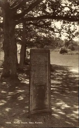 Ak Lyndhurst Hampshire England, Rufus Stone, New Forest, Gedenkstein