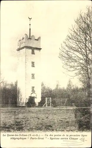 Ak La Queue les Yvelines, Un des postes de la premiere ligne telegraphique Paris-Brest, Turm