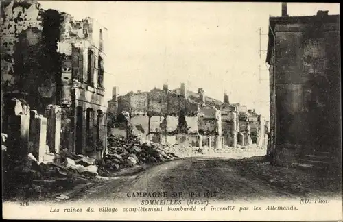 Ak Sommeilles Meuse, Les ruines du village completement bombarde