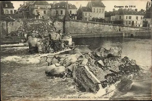 Ak Pont Sainte Maxence Oise, Le Pont, Trümmer, Krieg 1914