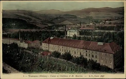 Ak Tarare Rhône, Usine et Chateau J.-B. Martin