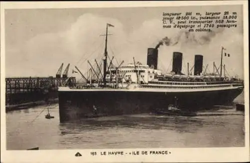 Ak Le Havre Seine Maritime, Paquebot Ile de France, Schiff
