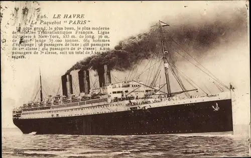 Ak Marseille Bouches du Rhône, Le Paquebot Paris, Dampfschiff