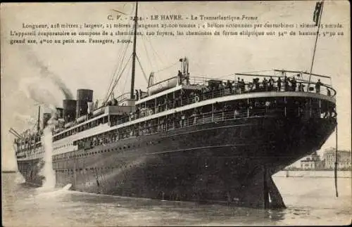 Ak Le Havre Seine Maritime, Le Transatlantique France, Dampfer