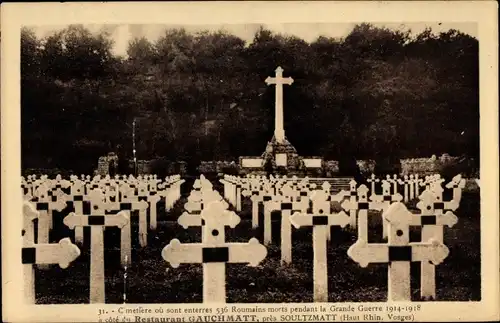 Ak Soultzmatt Sulzmatt Elsass Haut Rhin, Cimetiere ou sont enterres 536 Roumains morts