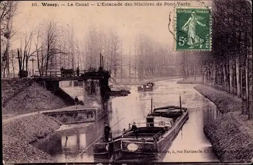 Ak Wassy Haute-Marne, Le Canal, l'Estacade des Minieres de Pont-Varin