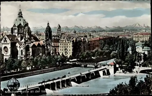 Ak München, Partie an der Isar mit Lukaskirche