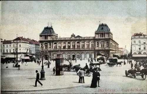 Ak Bruxelles Brüssel, Gare du Nord, Außenansicht, Kutschen