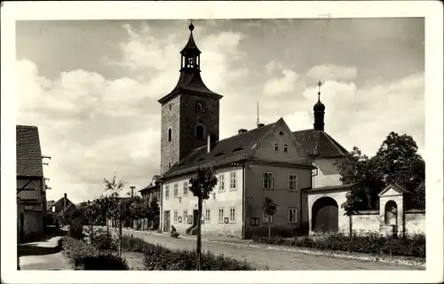 Ak Droužkovice Trauschkowitz Region Aussig, Kirche, Partie im Ort