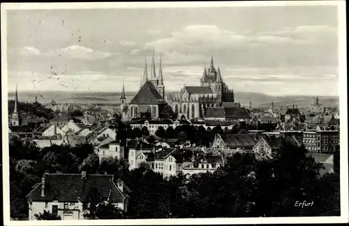 Ak Erfurt, Ortschaft mit Landschaft, Kirchturmspitzen