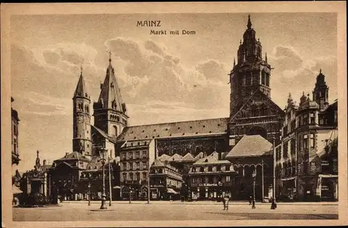 Ak Mainz am Rhein, Markt mit Dom