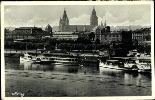 Ak Mainz am Rhein, Panorama, Schiffe, Stadt
