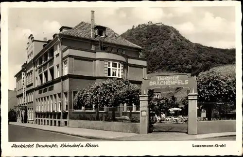 Ak Rhöndorf Bad Honnef Rhein, Parkhotel Drachenfels, Eingangstor zum Biergarten