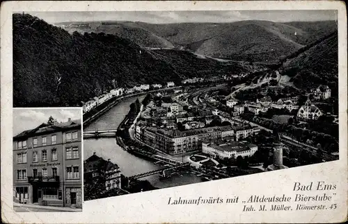 Ak Bad Ems an der Lahn, Lahnaufwärts mit Altdeutsche Bierstube, Römerstraße 43