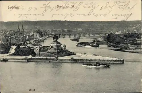 Ak Koblenz am Rhein, Deutsches Eck, Denkmal, Hafeneinfahrt