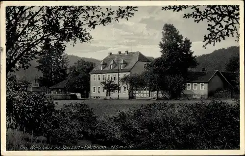Ak Rohrbrunn Weibersbrunn im Spessart, Durchblick zum Wirtshaus