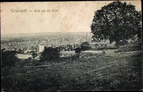 Ak Grünstadt in der Pfalz, Panorama, Kirchturm