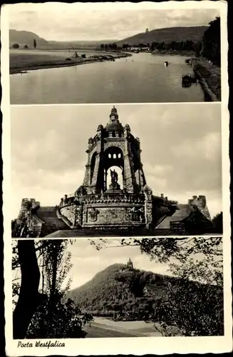 Ak Porta Westfalica an der Weser, Kaiser Wilhelm Denkmal, Fernansicht, Weser