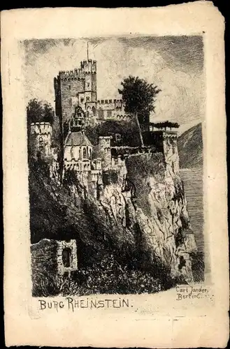 Künstler Ak Jander, Carl, Trechtingshausen am Rhein, Burg Rheinstein