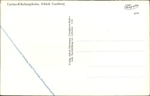 Ak Gamburg Werbach an der Tauber, Caritas-Erholungsheim, Schloss Gamburg