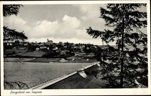 Ak Langscheid Sundern Sauerland, Teilansicht vom Ort, Sorpesee, Uferpromenade