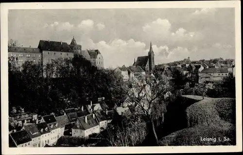 Ak Leisnig an der Freiburger Mulde Sachsen, Teilansicht mit Kirche, Burgturm