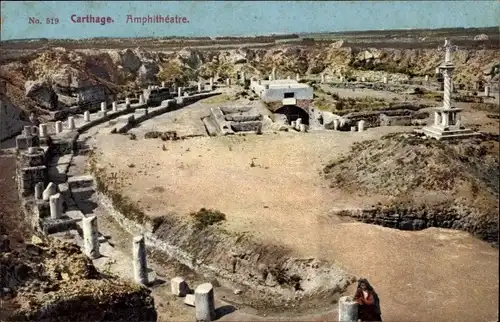 Ak Karthago Tunis Tunesien, Amphitheatre, Ansicht von oben, Denkmal