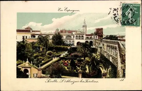 Ak Sevilla Andalusien, L'Alcazar des Jardins, Panoramasicht auf Gärten