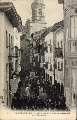Ak Fuenterrabia Baskenland, Proseccion de Na Sa de Gundalupe, Los Volontorios, Prozession, Kirche