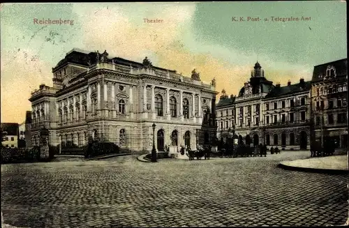 Ak Liberec Reichenberg in Böhmen, Theater, k.k. Post- und Telegrafenamt