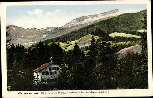 Ak Riezlern Mittelberg in Vorarlberg, Walserschanz, Oesterreichisches Grenzwirtshaus