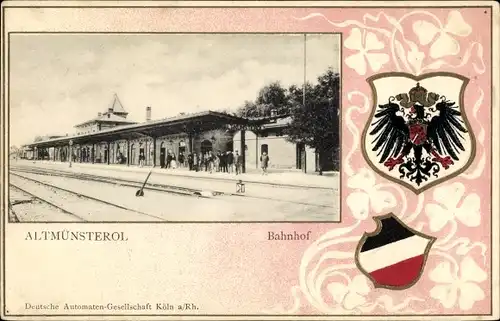 Präge Wappen Ak Montreux Vieux Altmünsterol Elsass Haut Rhin, Blick auf den Bahnhof, Gleisseite