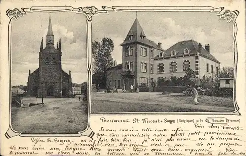 Ak Sugny Vresse sur Semois Wallonien Namur, Pension St. Vincent, Kirche