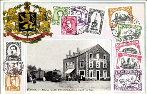 Briefmarken Ak Marcourt Rendeux Wallonien Luxemburg, Hôtel de l'Ourthe, Propr. Karelle Manigart