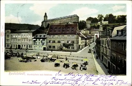 Ak Rudolstadt in Thüringen, Marktplatz mit Ständen und Schloss