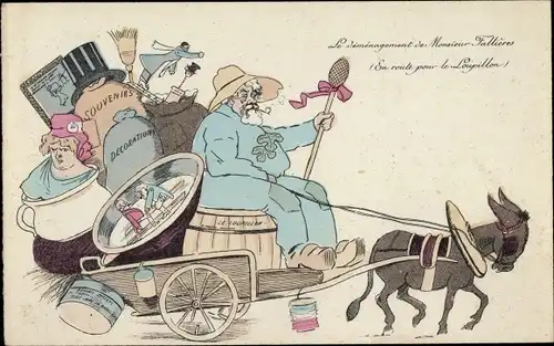 Ak Le déménagement de Monsieur Fallières, En route pour le Loupillon