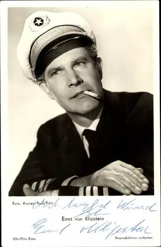 Ak Schauspieler Ernst von Klipstein, Portrait mit Zigarette, Autogramm