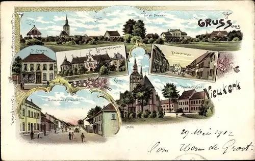 Litho Nieukerk Kerken am Niederrhein, Kochstraße, Elisabethhospital, Geschäft O. Stewens