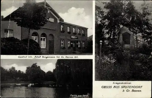 Ak Sputendorf Stahnsdorf in Brandenburg, Kriegerdenkmal, Partie am Teisch, Gasthof