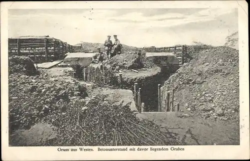 Ak Westfeldzug, Betonunterstand mit davor liegendem Graben, I. WK