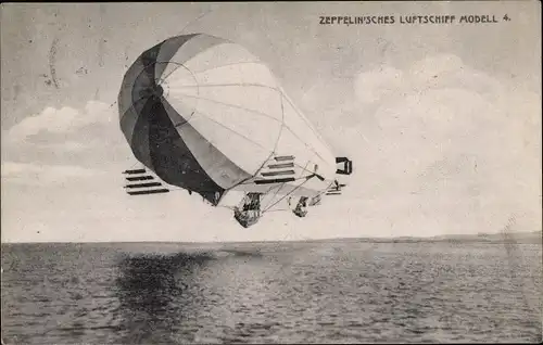 Ak Zeppelin Luftschiff Modell 4 über dem Bodensee, LZ 4