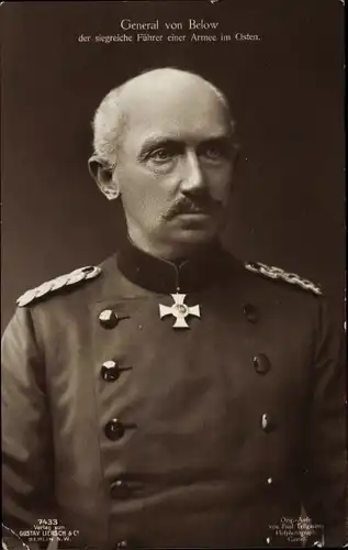 Ak General Otto von Below, Krieg im Osten, Pour le Merite, Liersch 7433