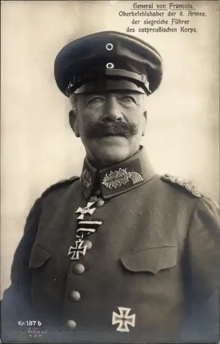 Ak General Hermann von Francois, Oberbefehlshaber 8. Armee, Uniform, Pour le Merite Orden